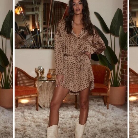 12th Tribe Dresses & Skirts - NWT 12th Tribe AFTER DARK BROWN RETRO SATIN MINI DRESS Small **Sold out online**